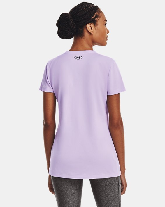 女士UA Tech™ Script短袖T恤 in Purple image number 1